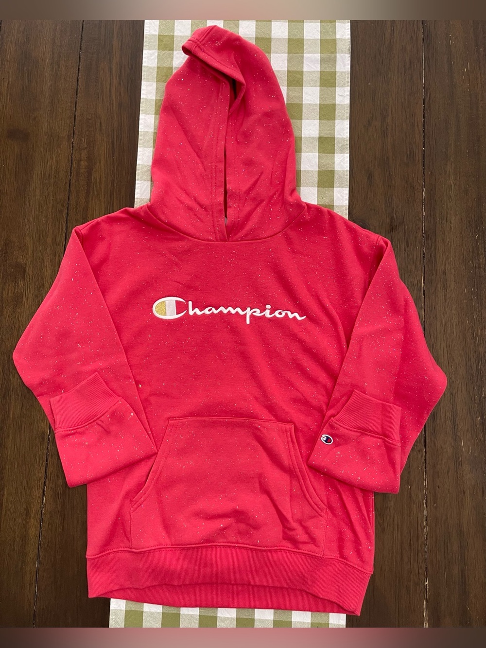 Champion Kids Pink Hoodie with Script Logo